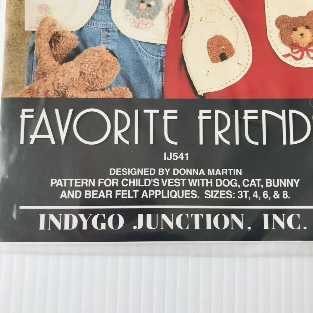 Indygo Junction FAVORITE FRIENDS Children's Animal Vest Sewing Pattern 1998